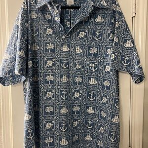 Reyn Spooner Navy and White Maritime Hawaiian Shirt 2XL